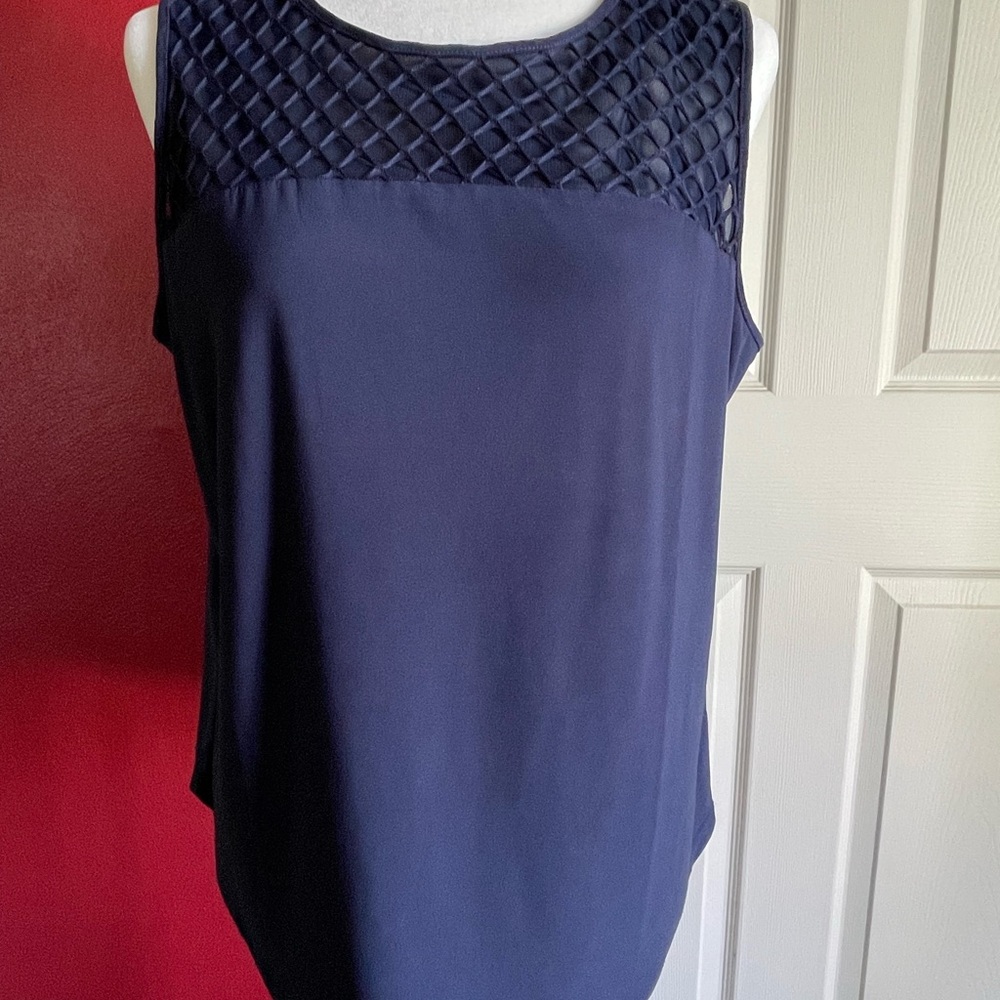 Dress Barn Blue Sleeveless Tank Top with Lattice Overlay